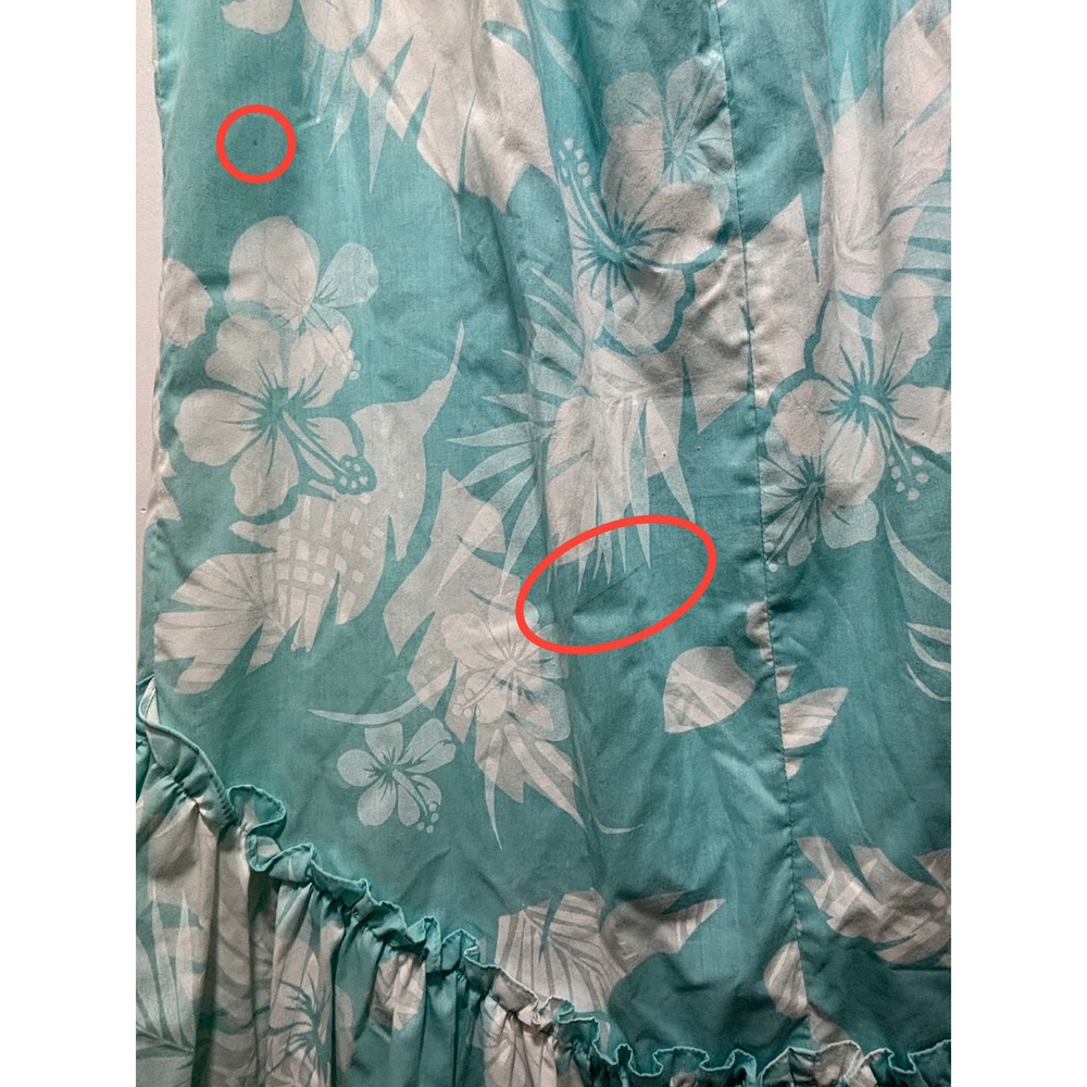 VTG 80/90s Kole Kole Hawaiian Aloha Muu Muu Ruffle Dress Aqua Monstera Women's S - Picture 16 of 16